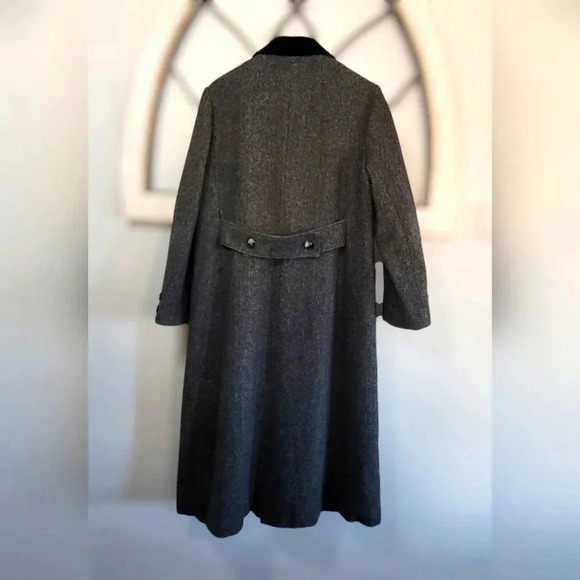 80's Vintage Karen, Charcoal Herringbone, Wool, Double Breasted, Car Coat Sz 14 - Picture 2 of 12
